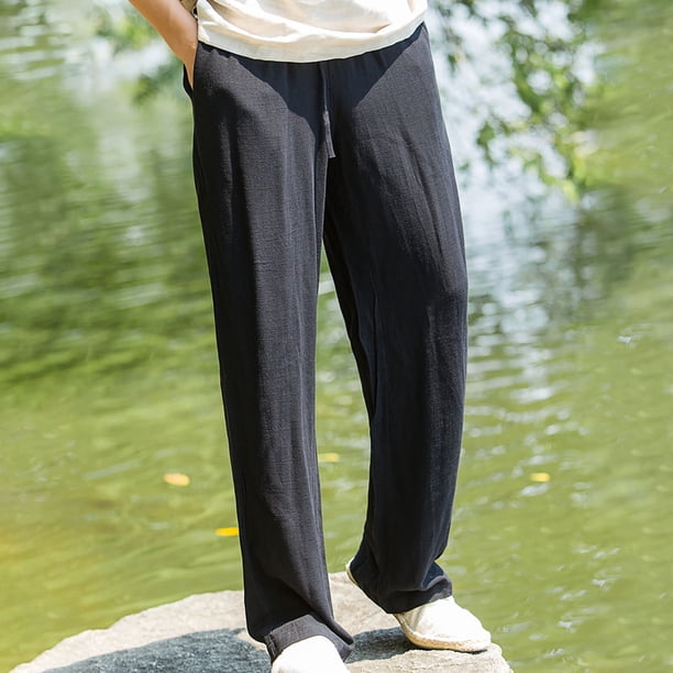 Pantalones largos para hombre, moda de verano, lisos, informales, con cintura elástica y bolsillos