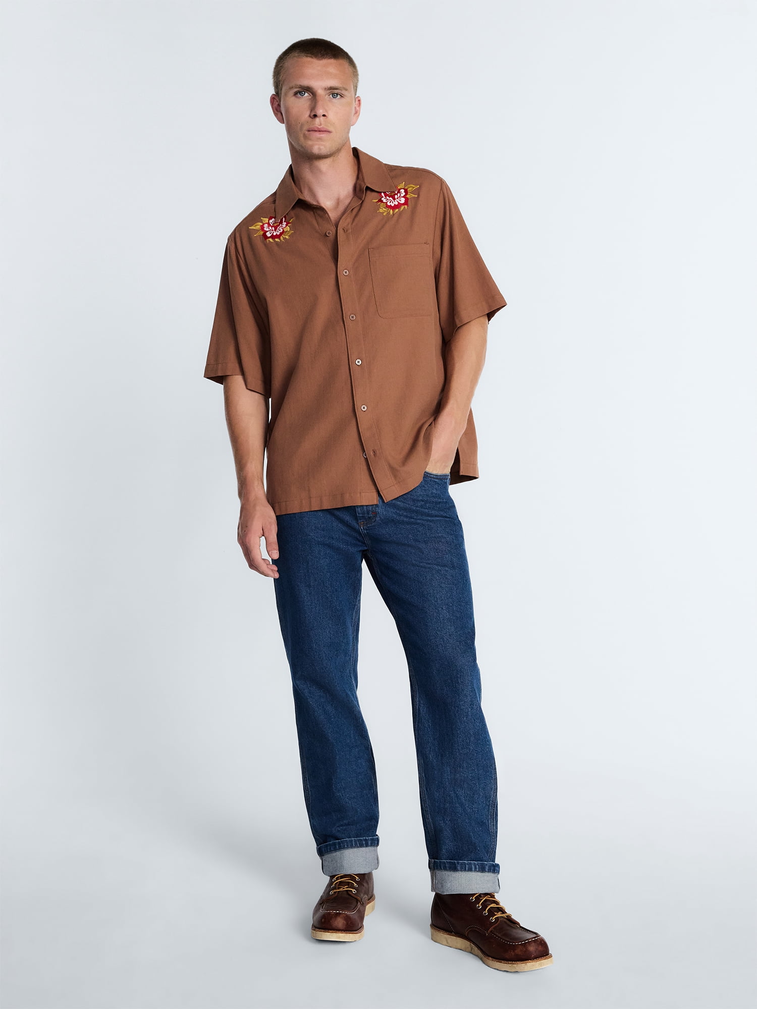 Kacey Lee Men's Button Up Woven Shirt with Short Sleeves, Sizes S-2XL