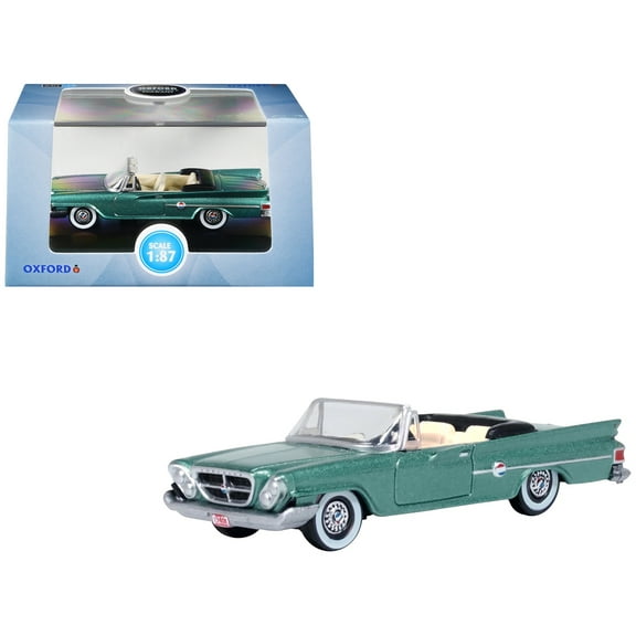 1961 Chrysler 300 Convertible Pinewood Green Metallic 1/87 (HO) Scale Diecast Model Car by Oxford Diecast