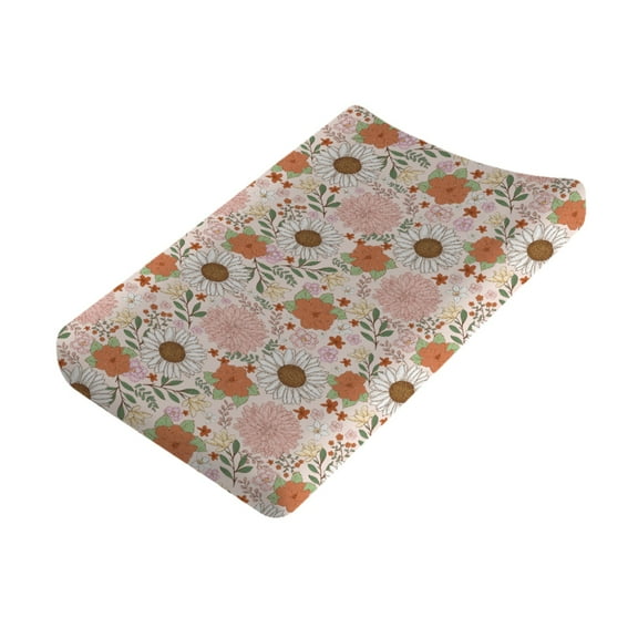 Retro Boho Floral Baby Changing Pad Covers Watercolor Blossoms Wildflowers Leaves Diaper Change Table Sheets for Boy Girl Soft Stretch Baby Changing Table Mats 32''x16''