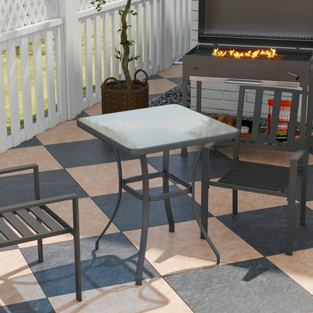 27" Square Bistro Table, Garden Dining Table, Outdoor Tempered Glass Table, Black