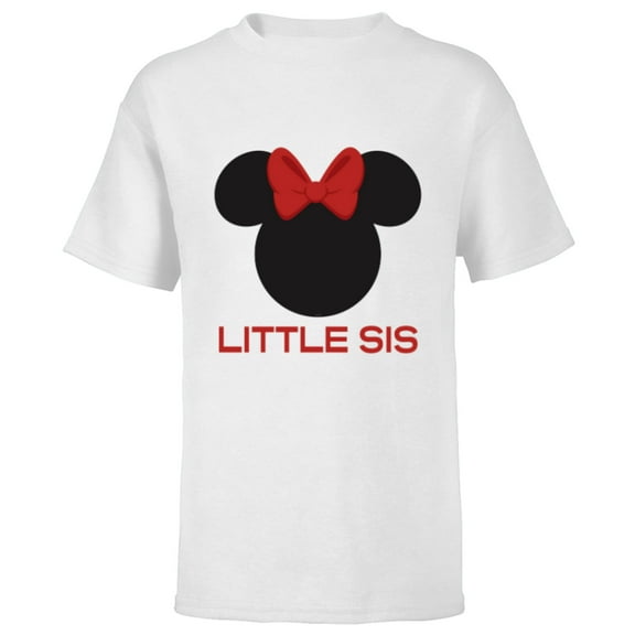 Disney Minnie Mouse Red Bow Icon Little Sis Sister Family- Short Sleeve T-Shirt for Kids - Customized-White
