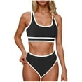 thumbnail image 2 of Karight Women's High Waisted Bikini Sets Sporty Two Piece Swimsuits Color Block Cheeky High Cut Bathing Suits, 2 of 4