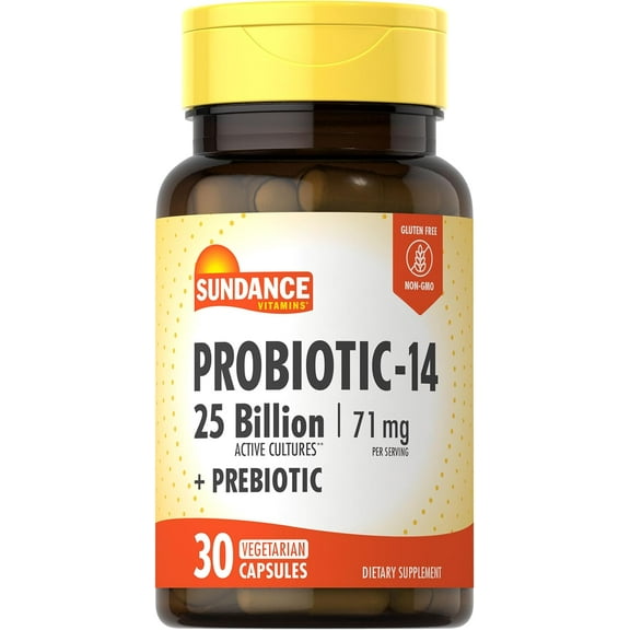 Probiotic-14 | 25 Billion Cultures | 30 Capsules | With Prebiotics | by Sundance