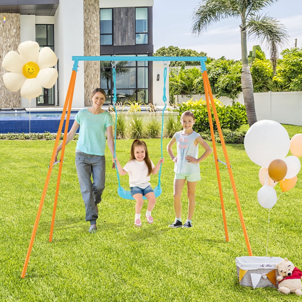 Yardi Yarda Outdoor Heavy Duty Metal Toddler Swing Set with Stand, Orange