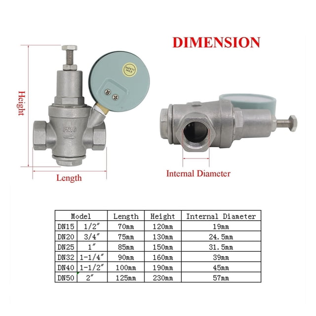 Valve de Réduction de Pression Réglable - 1/2 3/4 1 1-1/4 1-1/2 2 Pouces - Acier Inoxydable Sans Plomb - Régulateur de Pression d'Eau, Facile à Installer