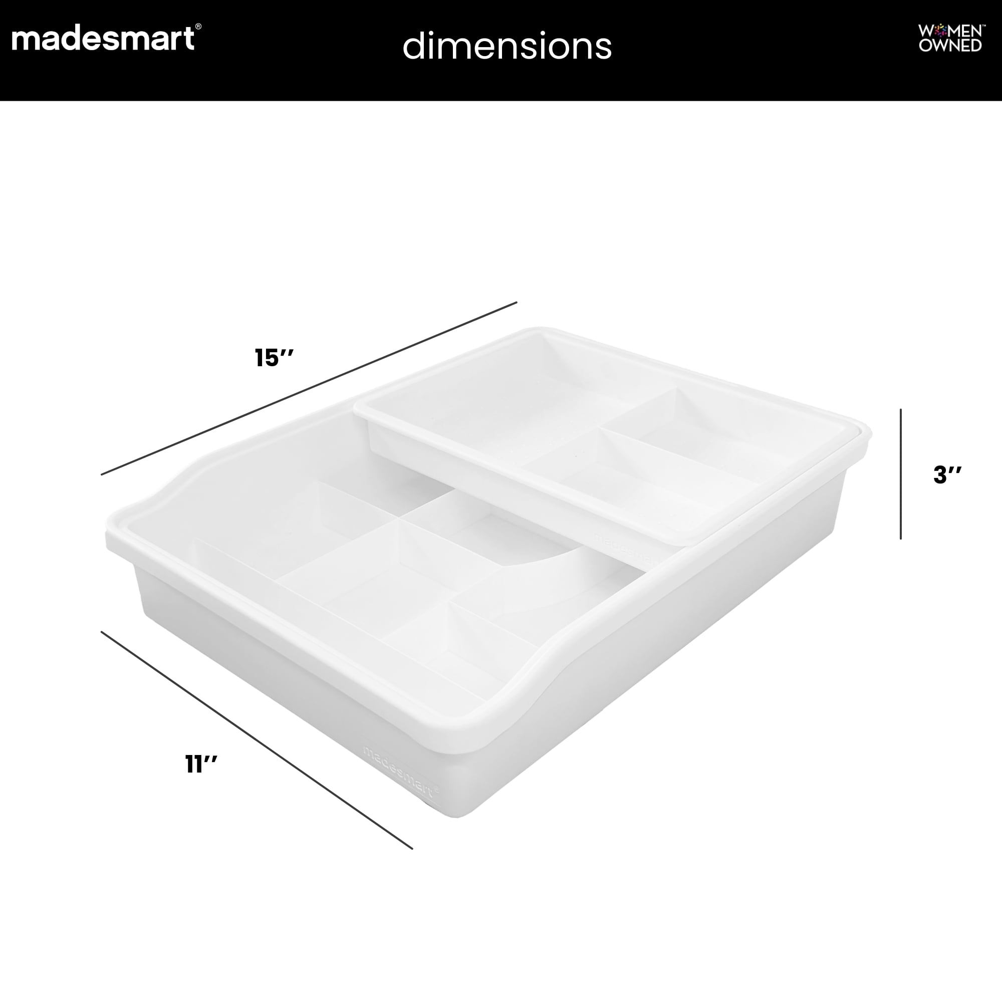 Madesmart 12-Compartment Junk Drawer Organizer with Sliding Top Tray, Multipurpose Storage Bin Solution for Kitchen, Office, Bathroom, White, A Practical Choice for Kitchen Organization