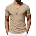 thumbnail image 2 of Men's Short Sleeve Henley T-Shirts Ribbed V Neck Slim Fit Stretchy Casual Summer Fashion Textured Button Down Pullover Tops, 2 of 9
