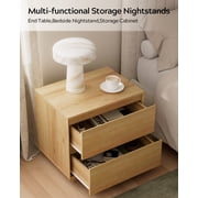 EYYTHUNG Farmhouse Nightstand with 2 Drawers, 21.6 Large Wooden Bedside Table with Storage Drawers, Modern Bedside End Table, Natural Oak