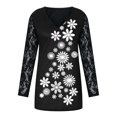 thumbnail image 4 of Pompotops Robe Mode Femme Imprimée Dentelle Manches Longues Col en V Mini Robes, 4 of 4