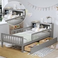 thumbnail image 3 of Twin Size Platform Bed with Storage Headboard  3 Side Guardrails，Wood Platform Bed with Double Drawer Storage, for Children's Room, Bedroom, Gray, 3 of 9
