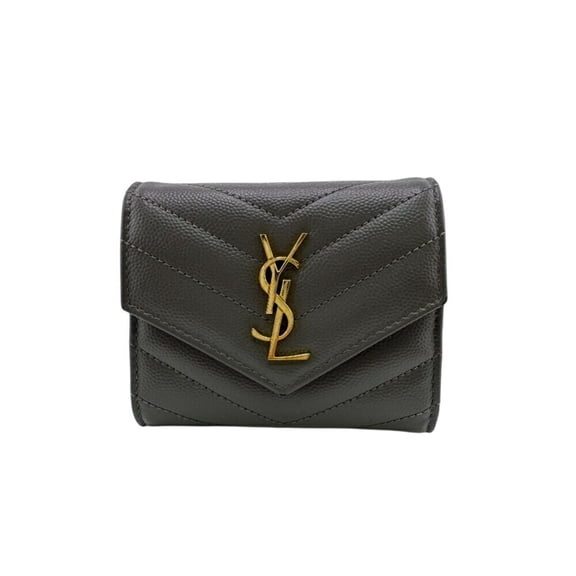 Pre-Owned SAINT LAURENT MRT692061 V-Stitch Tri-Fold Wallet, Gray, Women's (Good)
