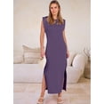 thumbnail image 5 of ANRABESS Summer Casual Sleeveless Maxi Dress for Women Crewneck Loose Split Wrinkle-Free Travel Vacation Long Dress Beach Sundress with Pockets Purple S, 5 of 12