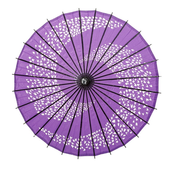 THY COLLECTIBLES Classic Chinese Art Asian Style 33" Paper Parasol Umbrella with Long Handle and Leaves Print for Wedding Parties, Photography, Costumes, Cosplay, Decoration And Other Events (Purple)