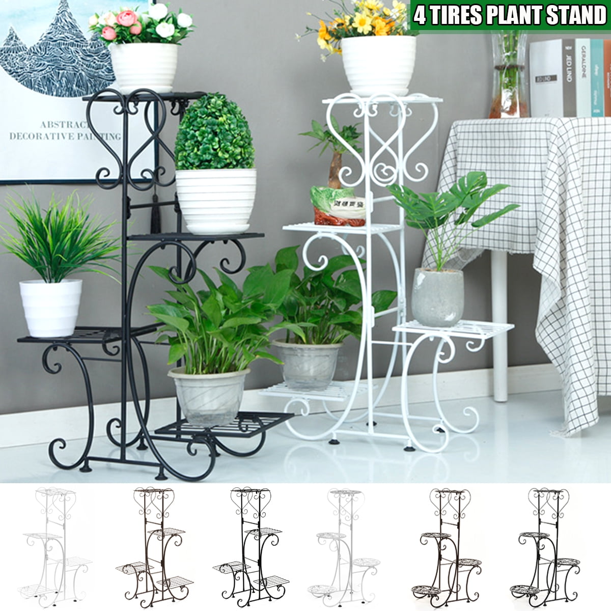 Vintage Metal Flower Pot Holder Stable Plant Stand Rack Display Garden