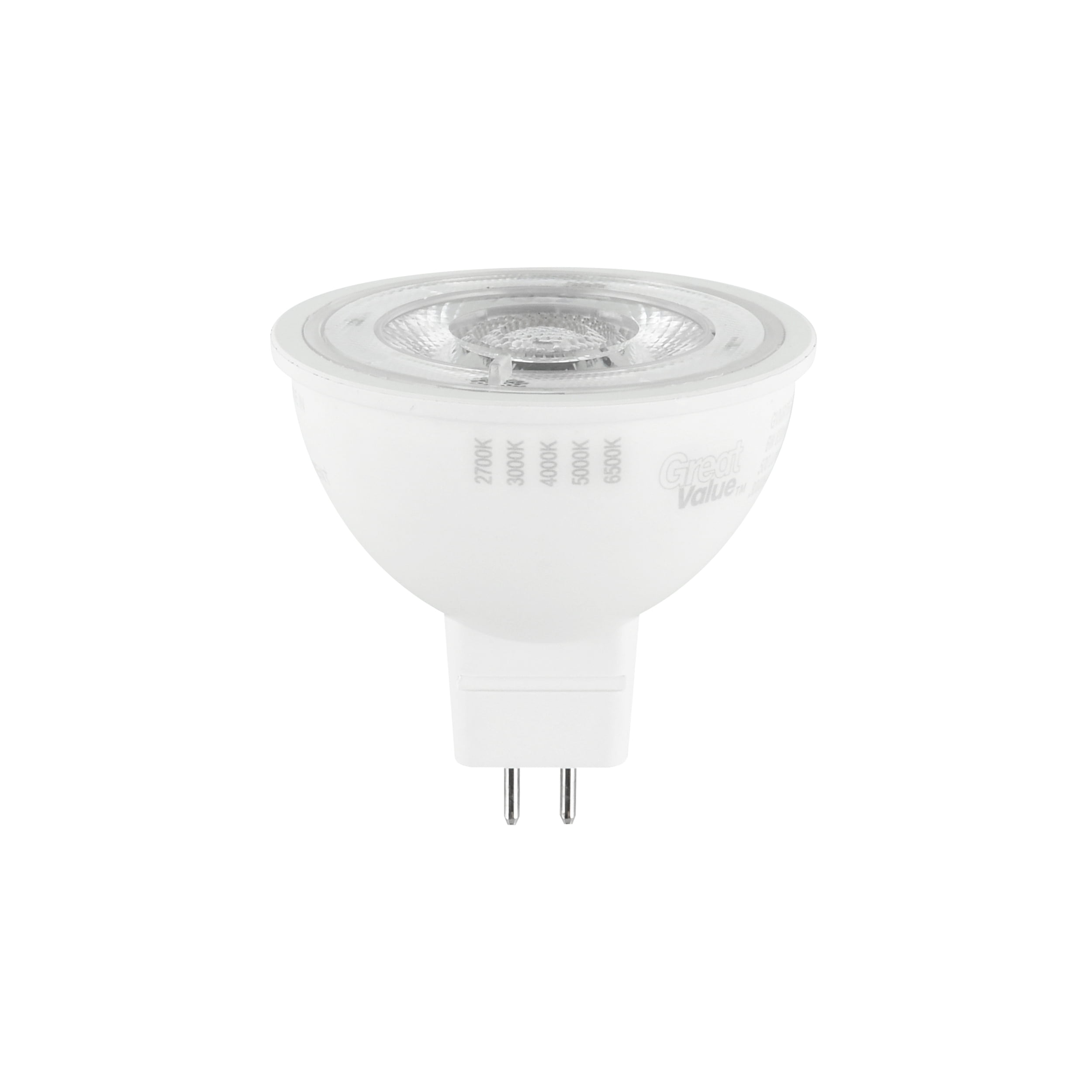 Great Value LED MR16 Indoor Spot Light Bulb, 6-Watts (50W Equiv) 5ACT, Dimmable GU5.3 Base (3 Pack)