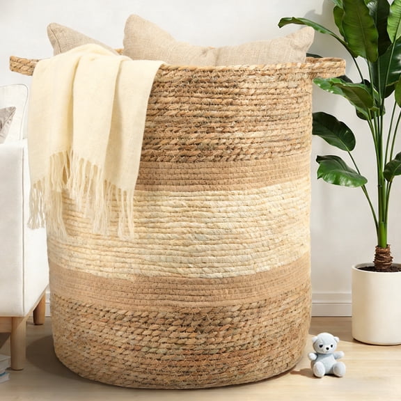 MEHOOM Large Woven Basket Storage with Handles, 100L Handmade Baskets and Bins for Blankets, Toys, Plants, Home Organization