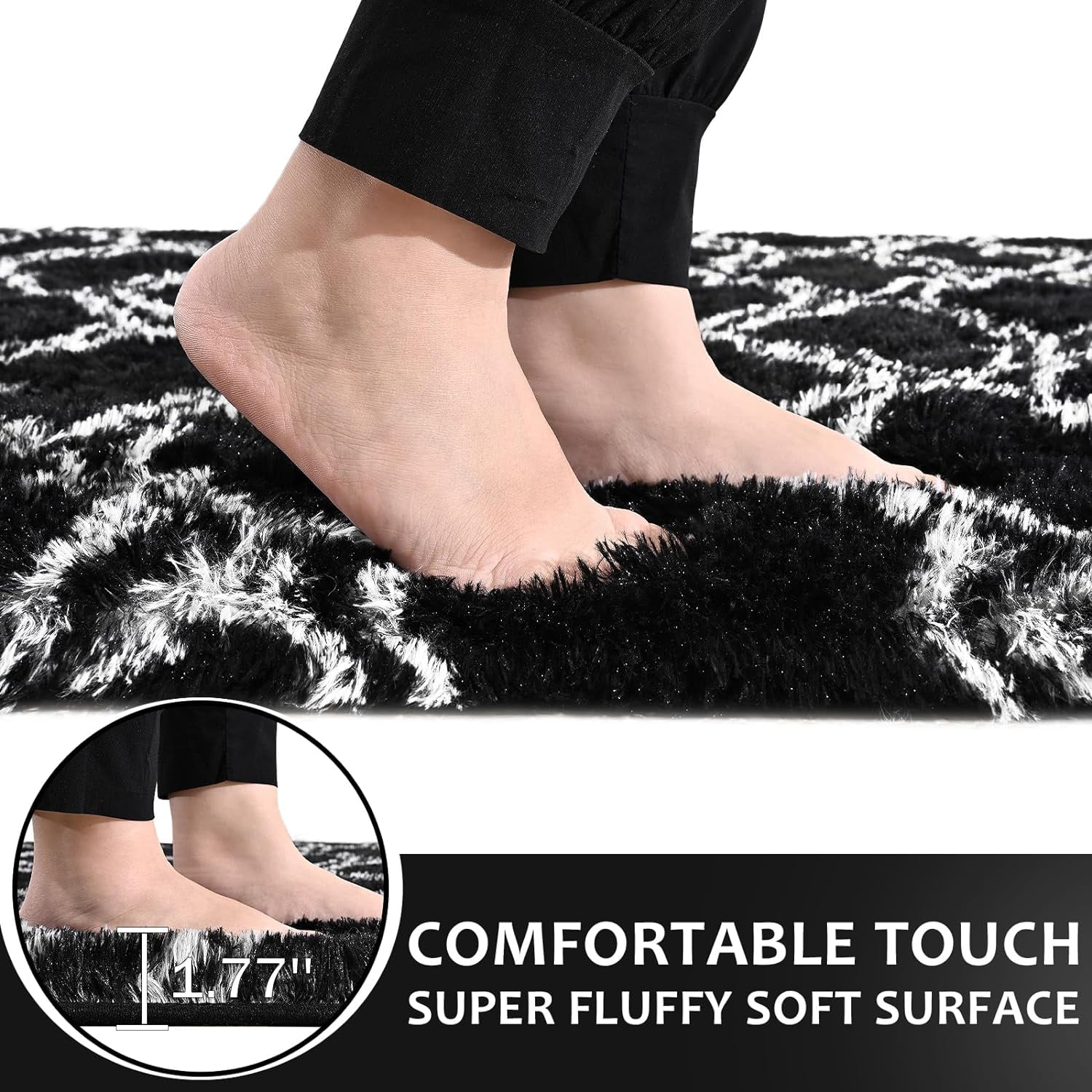 Lochas Shag Area Rug Geometric Plush Fluffy Rugs Soft Moroccan Carpet for Bedroom Living Room Floor Mat Home Decor,4x6ft,Black/White