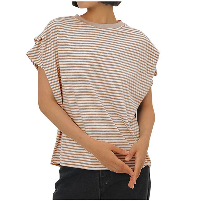 Timegard Hauts d'Été pour Femmes Manches Chauve-Souris Rayé Col Rond T-Shirts Amples Décontractés Tendance Confortables