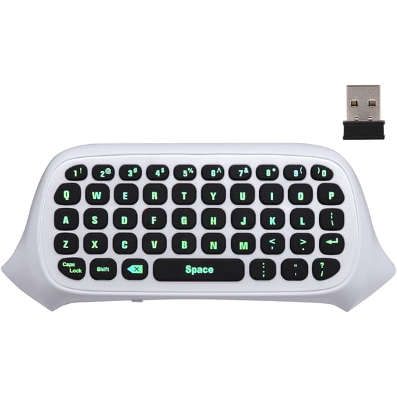 MoKo Xbox One Mini teclado retroiluminado verde, 2.4G Receptor inalámbrico Chatpad Mensaje Teclado de juego Teclado, con auriculares y conector de audio, para Xbox One / S / Elite / Series X / Series