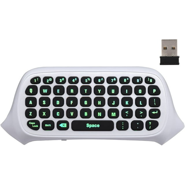 MoKo Xbox One Mini teclado retroiluminado verde, 2.4G Receptor inalámbrico Chatpad Mensaje Teclado de juego Teclado, con auriculares y conector de audio, para Xbox One / S / Elite / Series X / Series