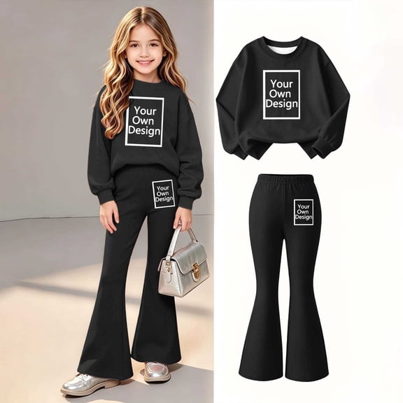 LvhaoGJOB Little Kids Girls Sweatshirt and Pants Outfit Set, Black - graphic print, custom print