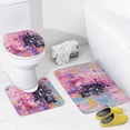 thumbnail image 4 of 4Pcs Shower Curtain Set with Rugs Colorful Abstract Print Purple Blue Bath Mat U-Shaped Floor Mat Toilet Lid Oval Rug Geometry Abstract Art Shower Curtain with 12 Hooks 72inch X 72inch, 4 of 8
