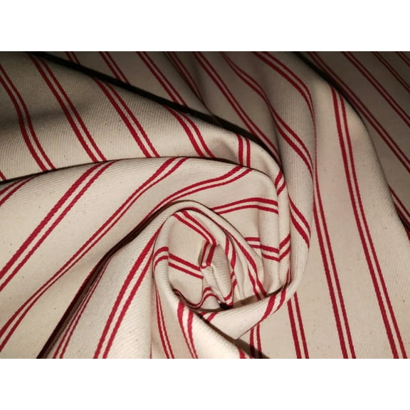 Cotton Denim Fabric ecru and red stripes 58" wide [16078]