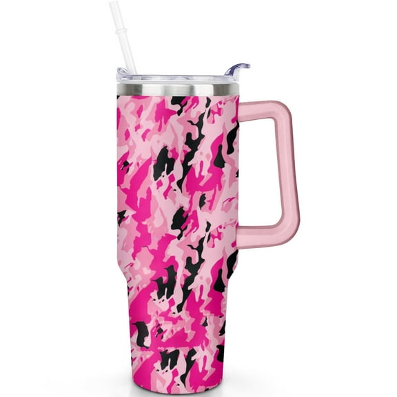 Camouflage 40oz Travel Tumbler with Handle Stainless Steel Vacuum Insulated Flip Straw Lid Leak Proof Cup Gift for Him Her