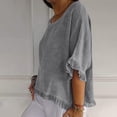thumbnail image 4 of Women T Shirts Summer Tops Solid Cotton and Linen Ruffle Pleated Hem Tops Round Neck Casual Shirt Tops Comfortable Shirts, 4 of 8