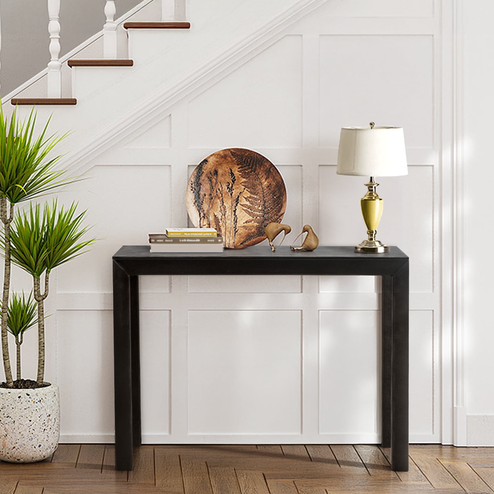 46" Pinewood Entryway Table, Console Table Entrance Table, Narrow Sofa Table for Living Room Entryway Hallway, Black