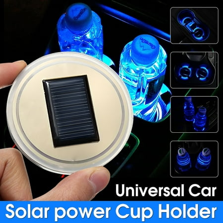 Solar Pals - Jeteven Universal Solar power Cup Holder Bottom Pad LED Light Cover Trim Atmosphere Lamp,Blue color