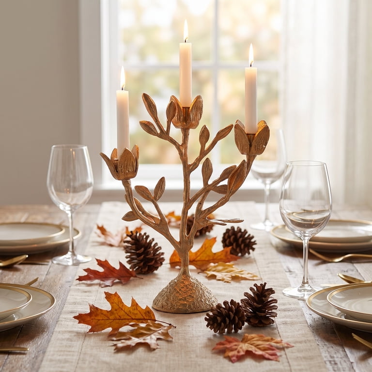 My Texas House Halloween 3-Light Branch Candle Holder, Gold, 12