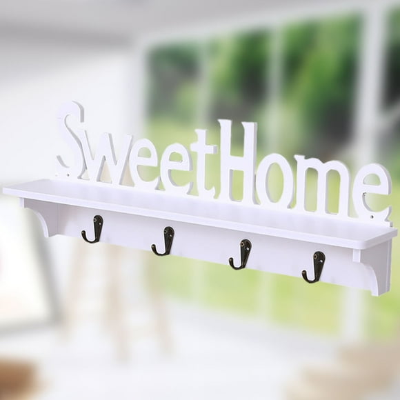 TABLETREANDS Wall Storage Shelf White with Hooks Multipurpose Rack for Kitchen Living Room