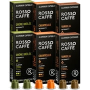 Rosso Coffee Pods Nespresso Original Machine, Flavored Gourmet Espresso Capsules 60 Pack Vanilla, Caramel and Creme Brulee