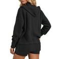 thumbnail image 3 of Arlun Womens Fashion 2025 Oversized Long Sleeve Hoodies Button up V-Neck Hooded Sweatshirts Trendy Side Slit Solid Color Casual Ribbing Pullover Tops Black S, 3 of 7