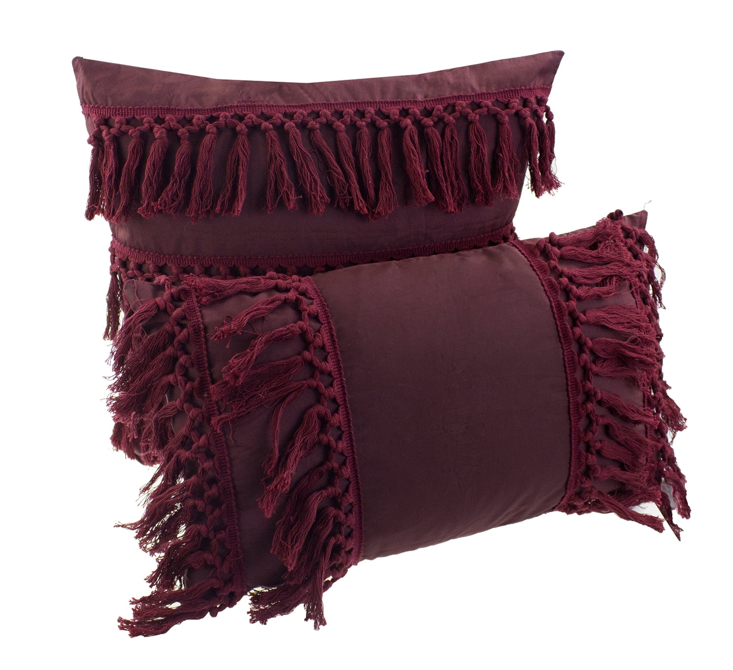 Burgundy throw pillows with fringe deals