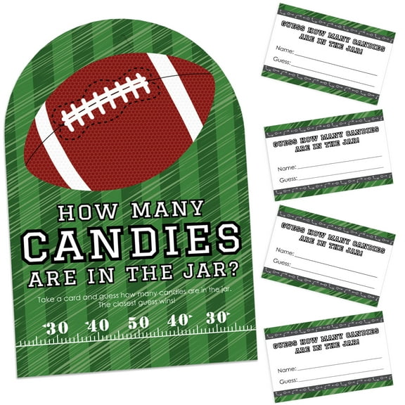 Big Dot of Happiness End Zone - Football - How Many Candies Baby Shower or Birthday Party Game - 1 Stand and 40 Cards - Candy Guessing Game