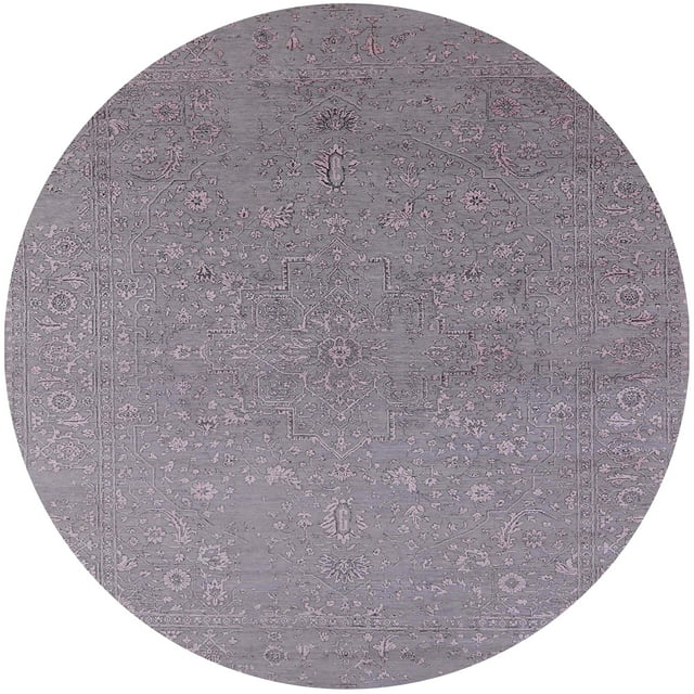Ahgly Tapis Rond Intérieur Moderne Mi-Siècle Gris Foncé Oriental, 8 Pieds Rond