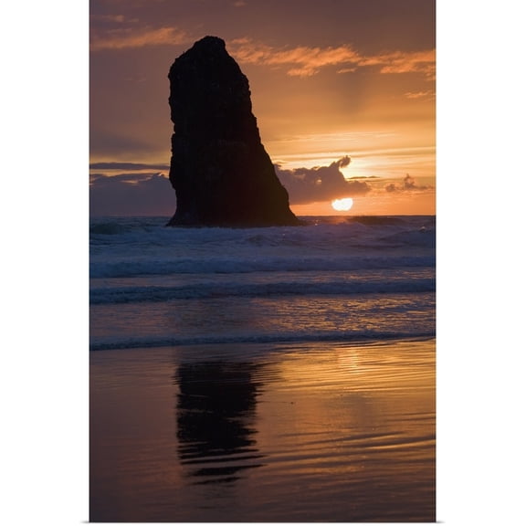 Great BIG Canvas | Rolled Michael Interisano Poster Print entitled Silhouette Of A Rock Formation At Sunset; Cannon Beach, Oregon, USA