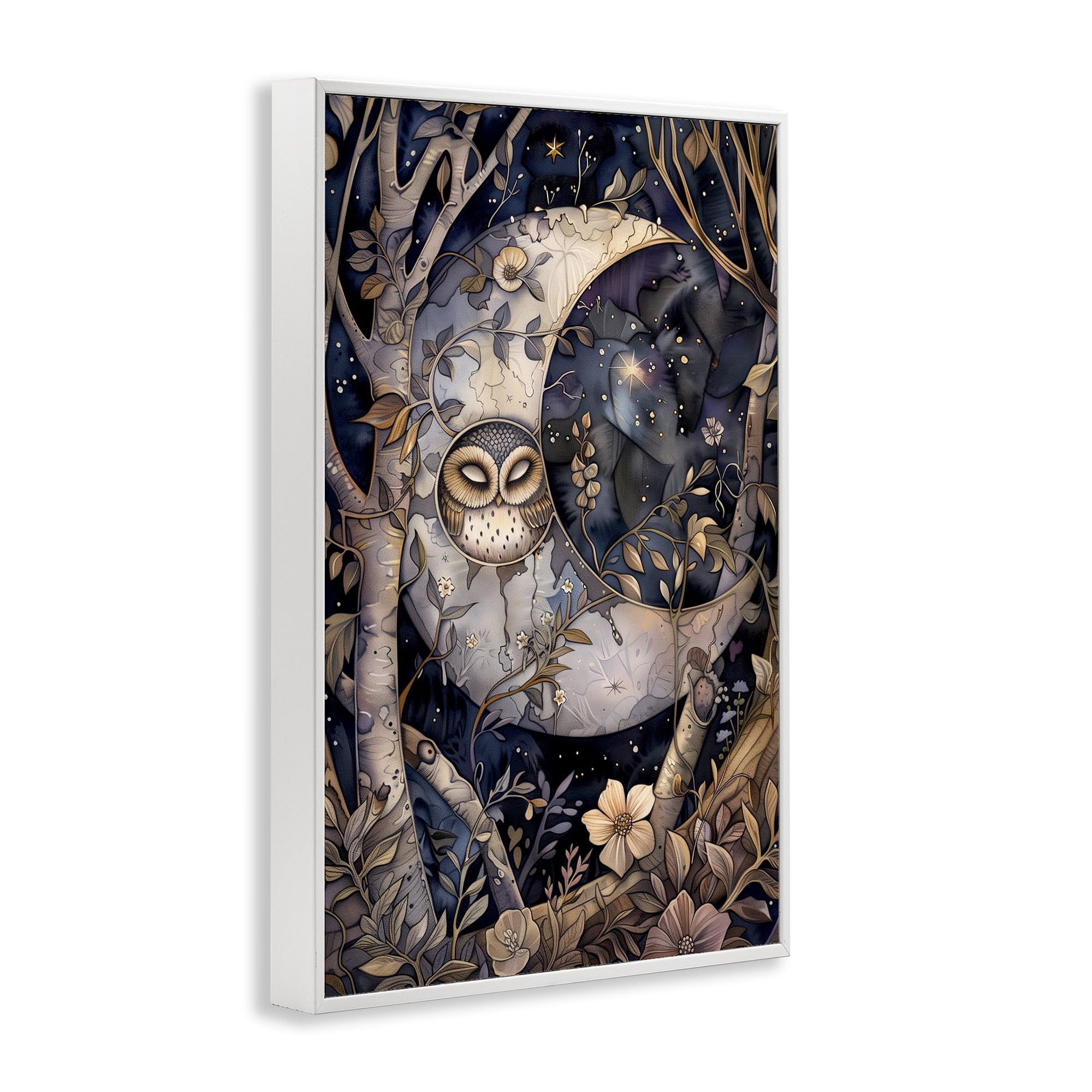 Stupell Industries Moon Owl Sleeping Animals & Insects Painting White Framed Art Print Wall Art, 20 x 30
