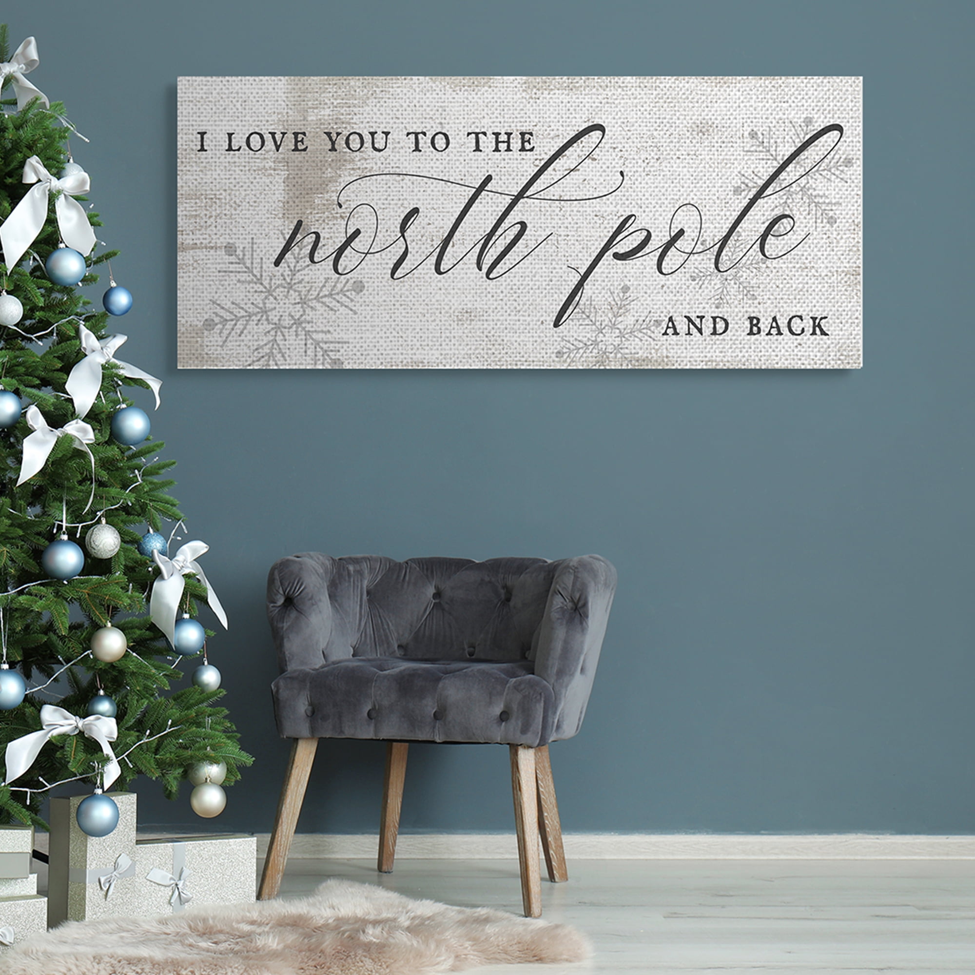 Stupell Industries Love You to North Pole Phrase Romantic Christmas Holiday Painting Gallery Wrapped Canvas Art Print Wall Art, 20 x 48