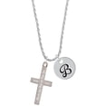 thumbnail image 1 of Delight Jewelry Stainless Steel Numbers 6:24 - Bless and Keep You Engraved Cross - Silvertone Script Initial Disc - B - Charm Necklace, 20"+3", 1 of 4