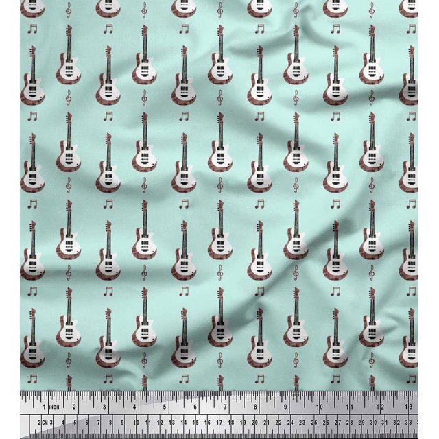 Soimoi Tissu en Viscose Chiffon Notes & Guitare Instrument de Musique Imprimé Tissu de Couture Yard 42 Pouces de Large