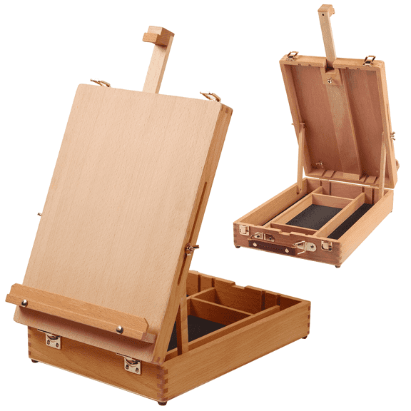 Wooden Tabletop Easel, Portable Solid Wood Desktop Sketchbox for Painting & Drawing, Pro & Beginner