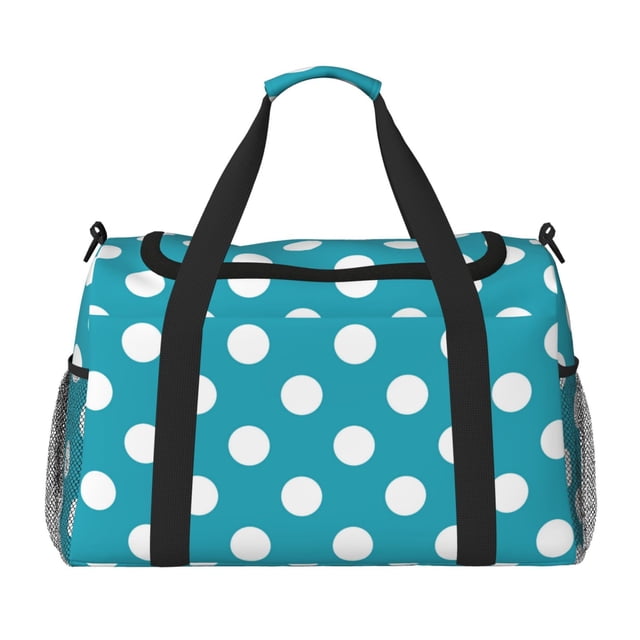 Disketp Sky Blue And White Polka Dot Bolsa de Viaje Tipo Duffle, Bolso de Mano para Fin de Semana para Mujer, Bolsa de Gimnasio Ligera para Hombre, Esencial para Viajes