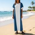thumbnail image 2 of Bysome Women Dresses Colorblock Short Sleeve Crew Neck Baggy Dress Summer Fashion Women Dress Size L Blue, 2 of 4