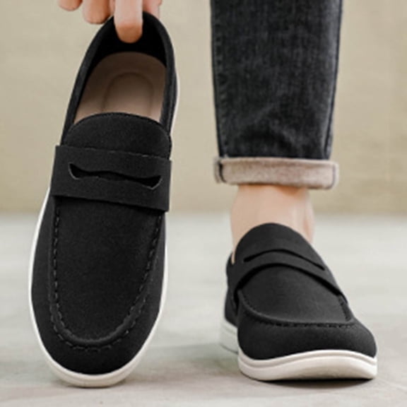 Men's Casual Lightweight Loafers Shoes, British Style Slip-On, Soft Upper, Cushioned Rubber Sole, Comfortable Outdoor Walking, Versatile Everyday Wear Black