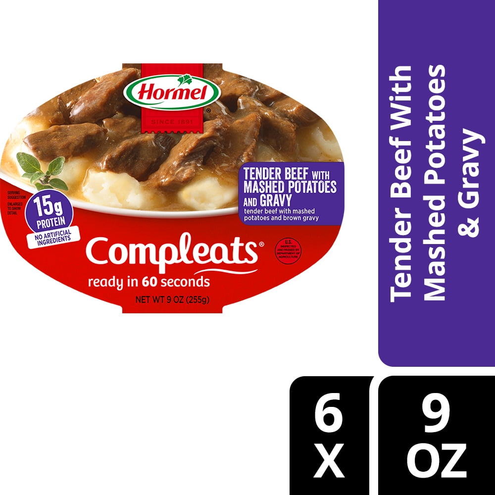 HORMEL COMPLEATS Tender Beef With Mashed Potatoes & Gravy Microwave Tray, 9 oz. (6 Pack)