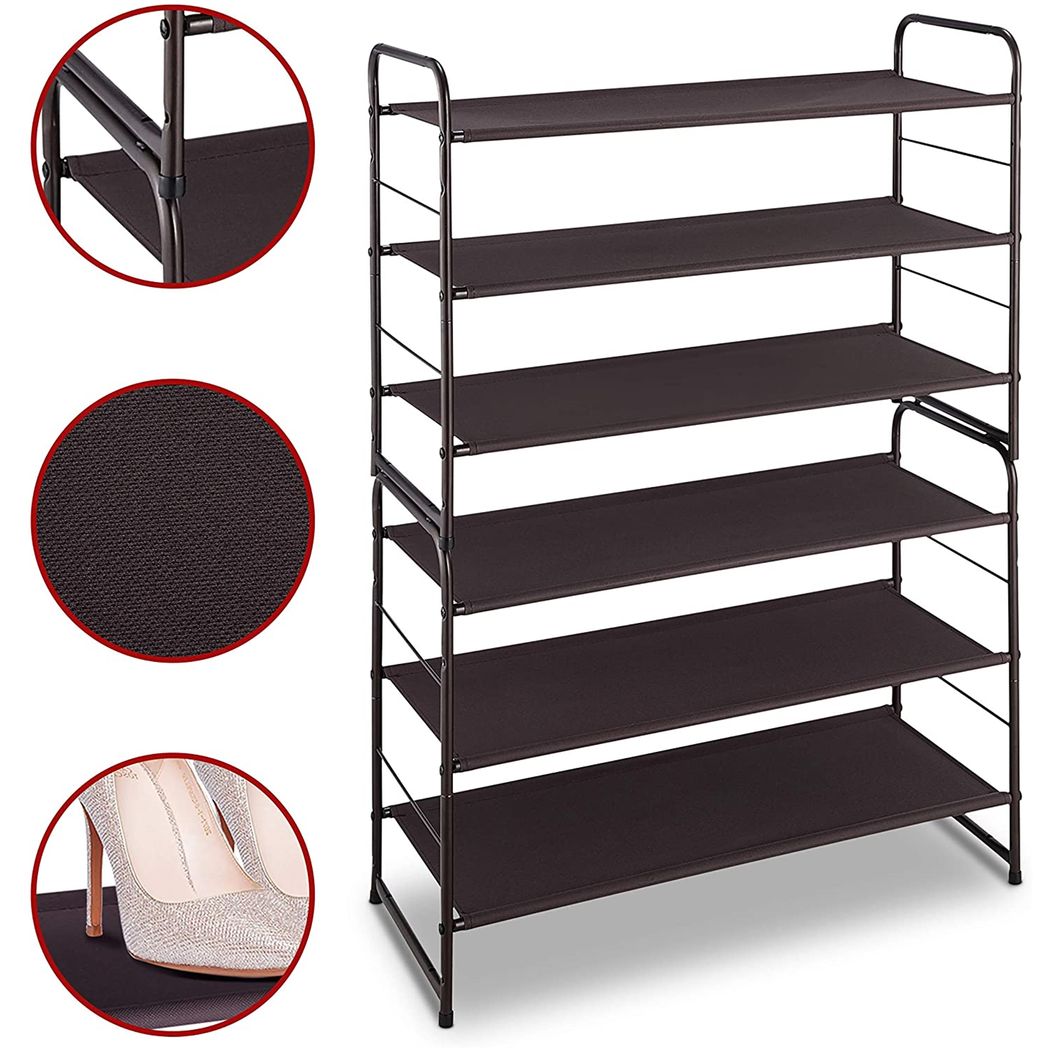 Oumilen 3-Tier Stackable Shoe Rack, Metal and Fabric, Bronze